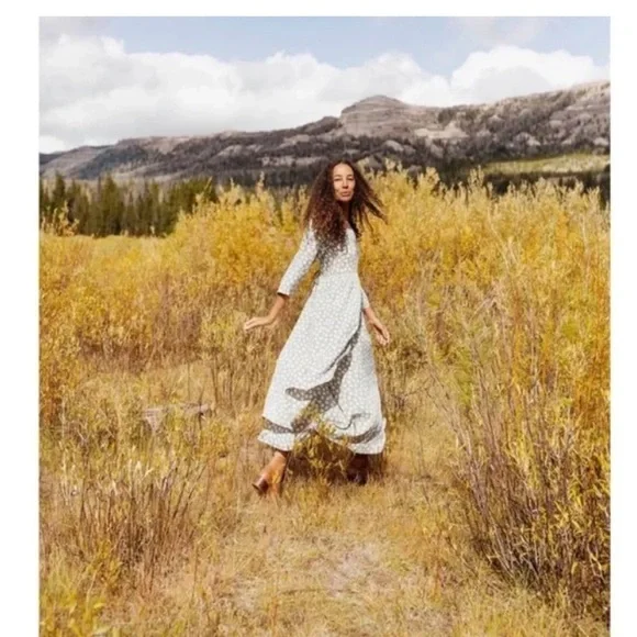 Christy Dawn Amelia Midi Dress 3/4 Sleeve Sage Ditsy Gray & White Size Small - Picture 5 of 14